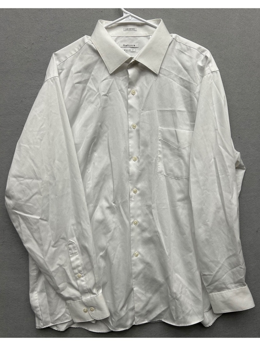 Van Heusen White Button Up Lux Sateen Regular Fit Mens 17 1/2 34/35